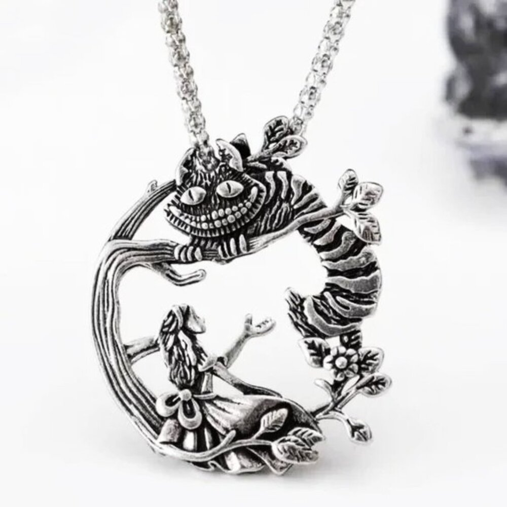Alice in Wonderland Necklace Disney Cheshire Cat Trippy Mushroom Trendy Stylish
